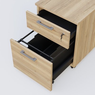 [Pas de famille] - [Pas de sous famille] - Caisson mobile mélamine 2 tiroirs, hauteur 55 cm. Caisson Chêne naturel et poignets Aluminium.