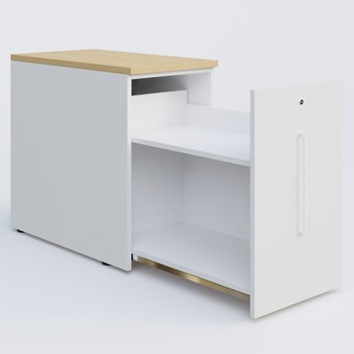 [Pas de famille] - [Pas de sous famille] - Tour de rangement hauteur de bureau 72 cm position à droite. Caisson Chêne clair et top de finition Blanc.