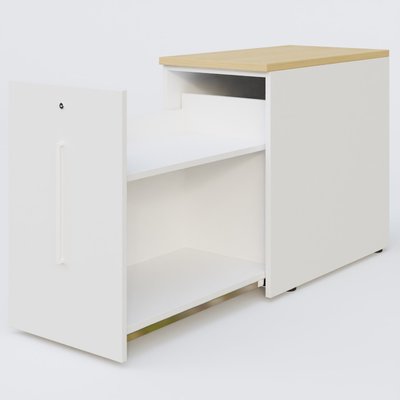 [Pas de famille] - [Pas de sous famille] - Tour de rangement hauteur de bureau 72 cm position à gauche. Caisson Chêne clair et top de finition Blanc.