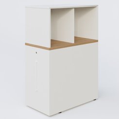 [Pas de famille] - [Pas de sous famille] - Tour de rangement hauteur de bureau position à gauche avec Niche. Caisson Noyer et top de finition Blanc.