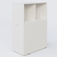 [Pas de famille] - [Pas de sous famille] - Tour de rangement hauteur de bureau position à gauche avec Niche. Caisson Blanc et top de finition Blanc.