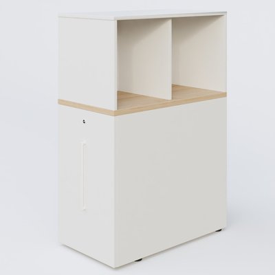 [Pas de famille] - [Pas de sous famille] - Tour de rangement hauteur de bureau position à gauche avec Niche. Caisson Hêtre et top de finition Blanc.