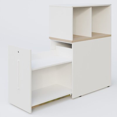 [Pas de famille] - [Pas de sous famille] - Tour de rangement hauteur de bureau position à gauche avec Niche. Caisson Acacia et top de finition Blanc.