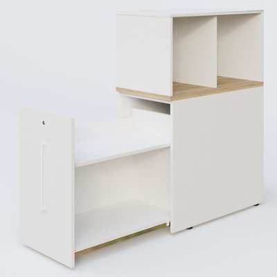 [Pas de famille] - [Pas de sous famille] - Tour de rangement hauteur de bureau position à gauche avec Niche. Caisson Chêne naturel et top de finition Blanc.
