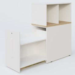 [Pas de famille] - [Pas de sous famille] - Tour de rangement hauteur de bureau position à gauche avec Niche. Caisson Chêne naturel et top de finition Blanc.