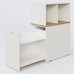 [Pas de famille] - [Pas de sous famille] - Tour de rangement hauteur de bureau position à gauche avec Niche. Caisson Noyer et top de finition Blanc.
