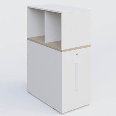 [Pas de famille] - [Pas de sous famille] - Tour de rangement hauteur de bureau position à droite avec Niche. Caisson Acacia et top de finition Blanc.