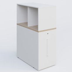 [Pas de famille] - [Pas de sous famille] - Tour de rangement hauteur de bureau position à droite avec Niche. Caisson Acacia et top de finition Blanc.