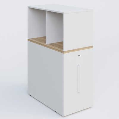 [Pas de famille] - [Pas de sous famille] - Tour de rangement hauteur de bureau position à droite avec Niche. Caisson Chêne naturel et top de finition Blanc.