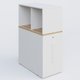 Tour de rangement hauteur de bureau position à droite avec Niche. Caisson Chêne naturel et top de finition Blanc.