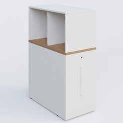 [Pas de famille] - [Pas de sous famille] - Tour de rangement hauteur de bureau position à droite avec Niche. Caisson Noyer et top de finition Blanc.
