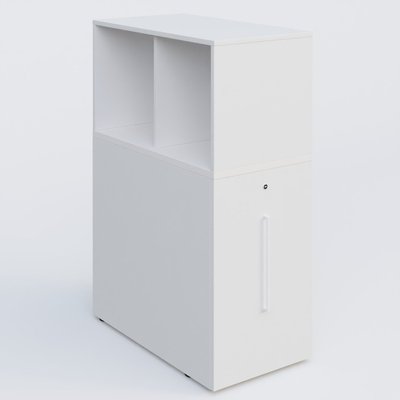 [Pas de famille] - [Pas de sous famille] - Tour de rangement hauteur de bureau position à droite avec Niche. Caisson Blanc et top de finition Blanc.