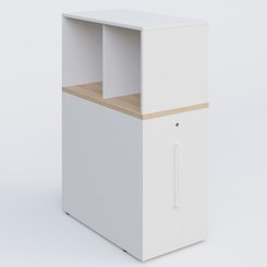 [Pas de famille] - [Pas de sous famille] - Tour de rangement hauteur de bureau position à droite avec Niche. Caisson Hêtre et top de finition Blanc.