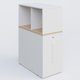 Tour de rangement hauteur de bureau position à droite avec Niche. Caisson Hêtre et top de finition Blanc.