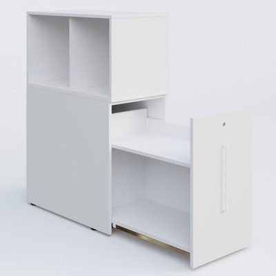 [Pas de famille] - [Pas de sous famille] - Tour de rangement hauteur de bureau position à droite avec Niche. Caisson Blanc et top de finition Blanc.