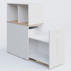 [Pas de famille] - [Pas de sous famille] - Tour de rangement hauteur de bureau position à droite avec Niche. Caisson Hêtre et top de finition Blanc.