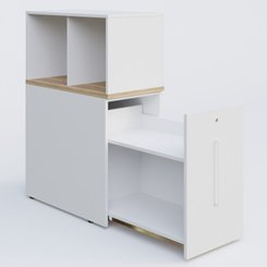[Pas de famille] - [Pas de sous famille] - Tour de rangement hauteur de bureau position à droite avec Niche. Caisson Chêne naturel et top de finition Blanc.