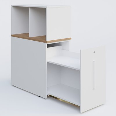 [Pas de famille] - [Pas de sous famille] - Tour de rangement hauteur de bureau position à droite avec Niche. Caisson Noyer et top de finition Blanc.
