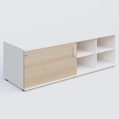 [Pas de famille] - [Pas de sous famille] - Caisson USE ME sans caisson, porte à gauche. Caisson Blanc et portes Acacia.