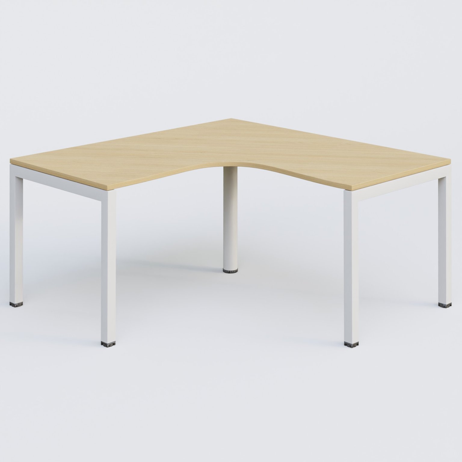 Bureau compact L 160/160 P 80/80 gamme K3. Plateau Chêne clair et pietement Blanc.