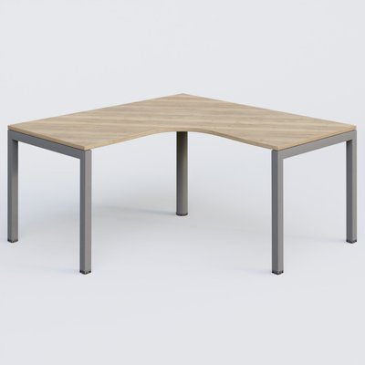 [Pas de famille] - [Pas de sous famille] - Bureau compact L 160/160 P 80/80 gamme K3. Plateau Chêne naturel et pietement Aluminium.