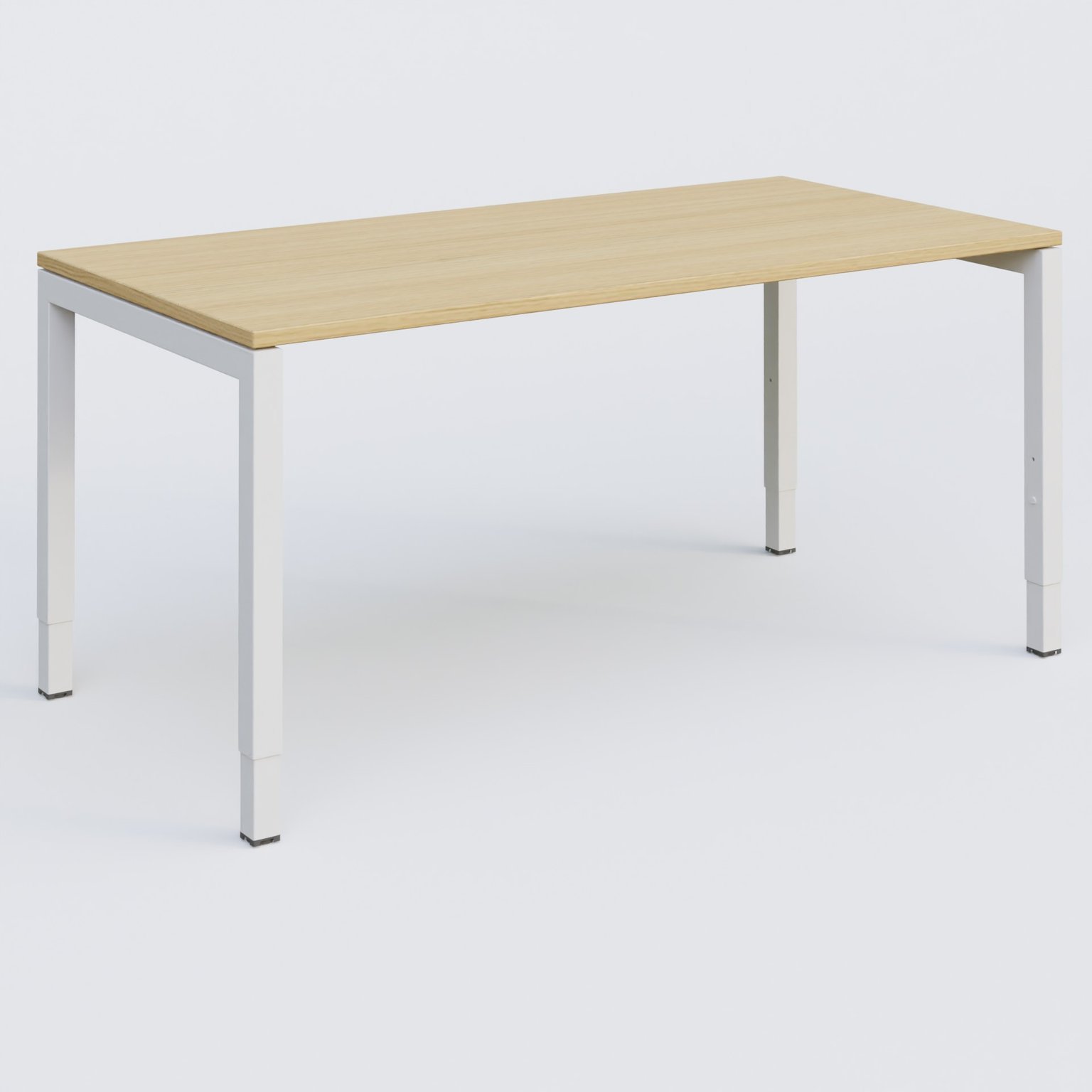 Bureau droit gamme K3 160-80 cm hauteur réglable. Plateau Chêne clair et pietement Blanc.