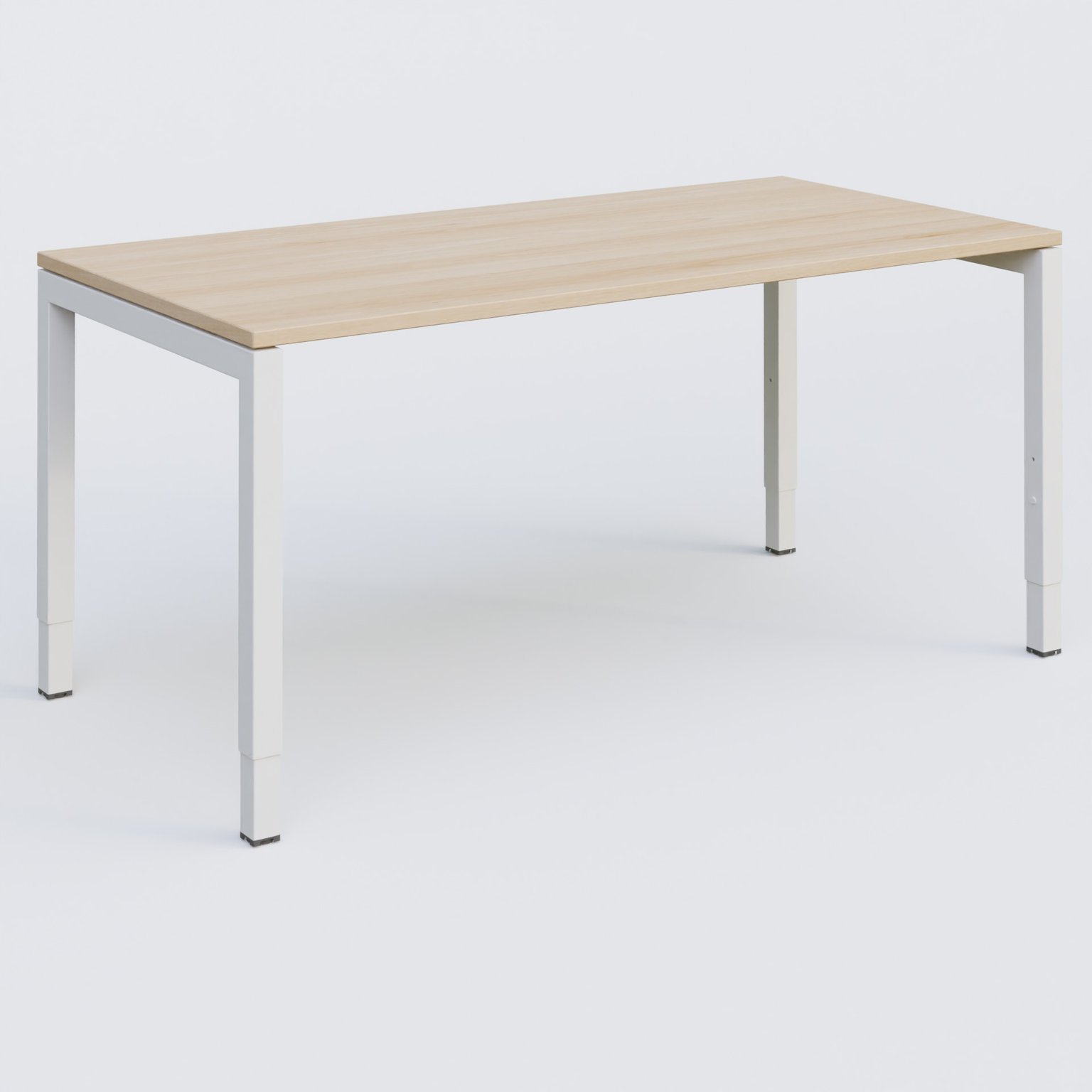 Bureau droit gamme K3 160-80 cm hauteur réglable. Plateau Hêtre et pietement Blanc.