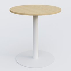 TABLES DE REUNION - Ronde - Table de réunion pietement colonne plateau D 80 cm. Plateau Acacia et pietement Blanc.