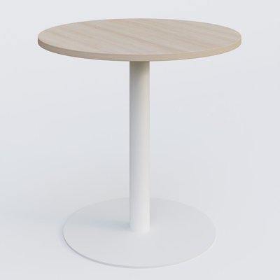 TABLES DE REUNION - Ronde - Table de réunion pietement colonne plateau D 80 cm. Plateau Acacia et pietement Blanc.