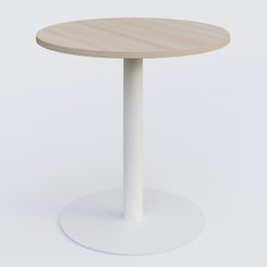TABLES DE REUNION - Ronde - Table de réunion pietement colonne plateau D 80 cm. Plateau Acacia et pietement Blanc.
