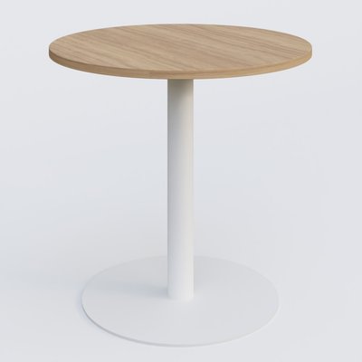 TABLES DE REUNION - Ronde - Table de réunion pietement colonne plateau D 80 cm. Plateau Noyer et pietement Blanc.