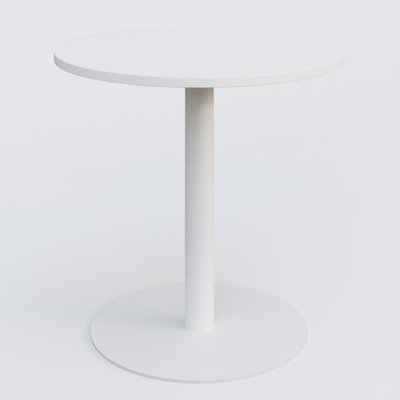 TABLES DE REUNION - Ronde - Table de réunion pietement colonne plateau D 80 cm. Plateau Blanc et pietement Blanc.