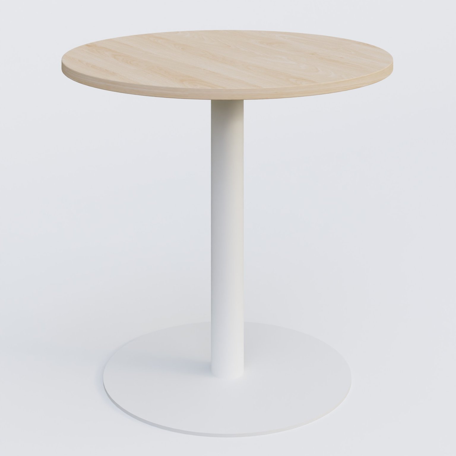 Table de réunion pietement colonne plateau D 80 cm. Plateau Hêtre et pietement Blanc.