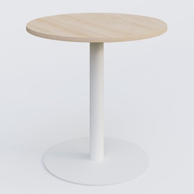TABLES DE REUNION - Ronde - Table de réunion pietement colonne plateau D 80 cm. Plateau Hêtre et pietement Blanc.