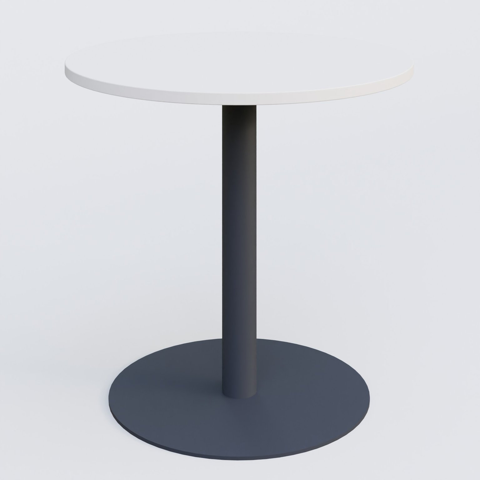 Table de réunion pietement colonne plateau D 80 cm. Plateau Blanc et pietement Anthracite.