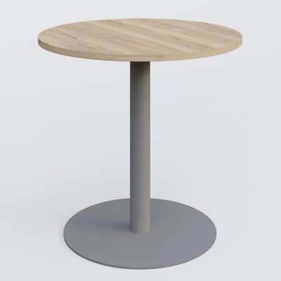 [Pas de famille] - [Pas de sous famille] - Table de réunion pietement colonne plateau D 80 cm. Plateau Chêne naturel et pietement Aluminium.