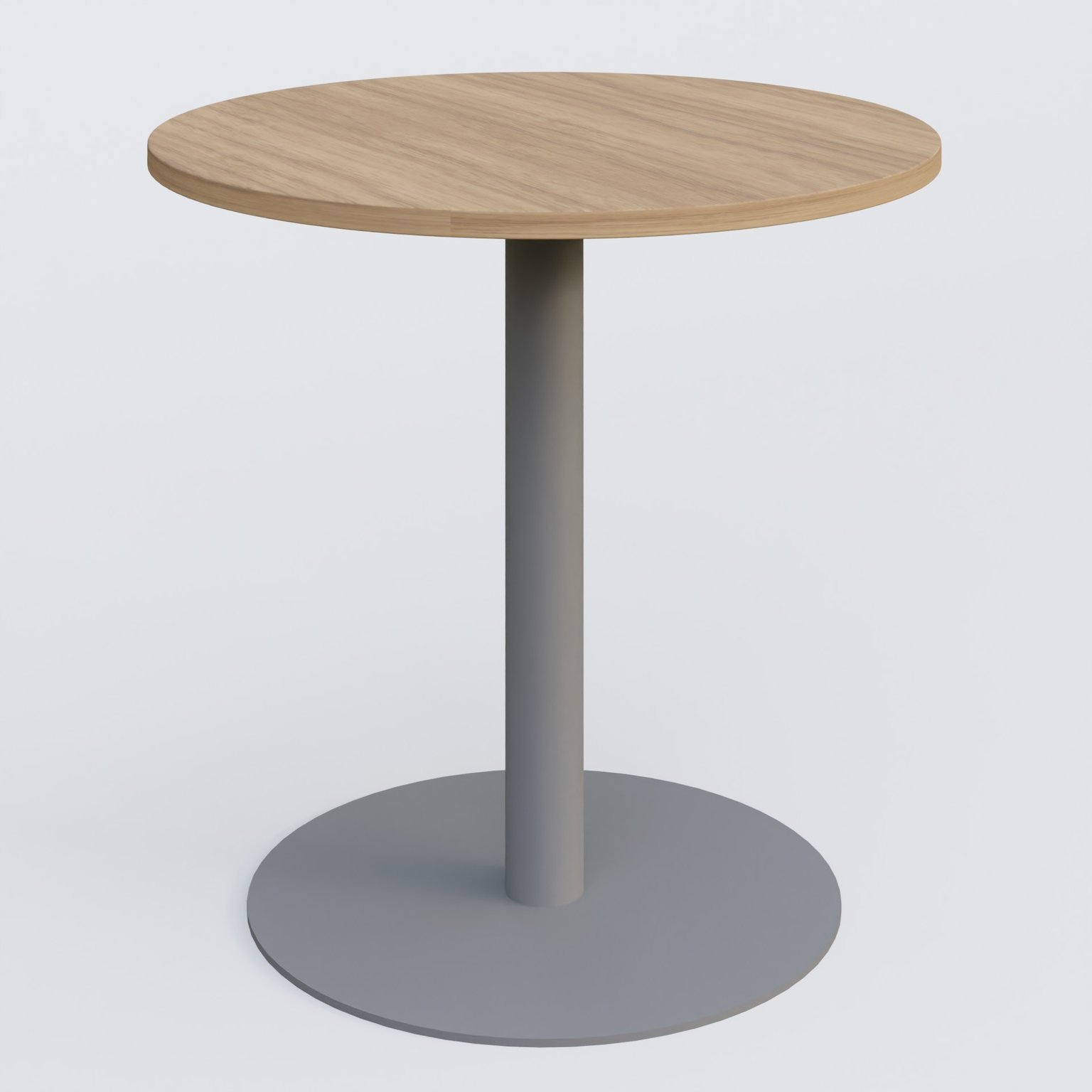 Table de réunion pietement colonne plateau D 80 cm. Plateau Noyer et pietement Aluminium.