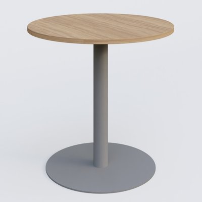 TABLES DE REUNION - Ronde - Table de réunion pietement colonne plateau D 80 cm. Plateau Noyer et pietement Aluminium.