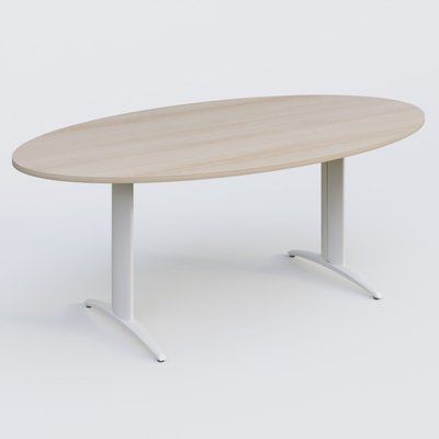 TABLES DE REUNION - Ovale - Table de réunion pietement K2 plateau 200-110 cm. Plateau Acacia et pietement Blanc.