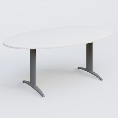TABLES DE REUNION - Ovale - Table de réunion pietement K2 plateau 200-110 cm. Plateau Blanc et pietement Aluminium.