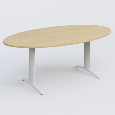 TABLES DE REUNION - Ovale - Table de réunion pietement K2 plateau 200-110 cm. Plateau Chêne clair et pietement Blanc.