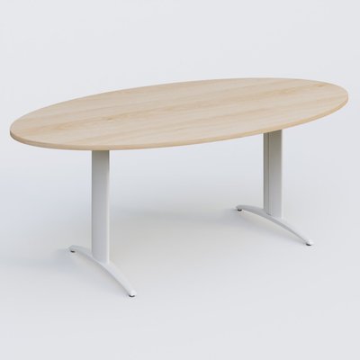 TABLES DE REUNION - Ovale - Table de réunion pietement K2 plateau 200-110 cm. Plateau Hêtre et pietement Blanc.