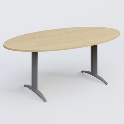 TABLES DE REUNION - Ovale - Table de réunion pietement K2 plateau 200-110 cm. Plateau Chêne clair et pietement Aluminium.