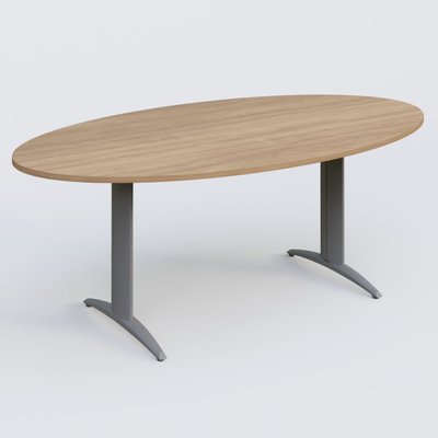 TABLES DE REUNION - Ovale - Table de réunion pietement K2 plateau 200-110 cm. Plateau Noyer et pietement Aluminium.