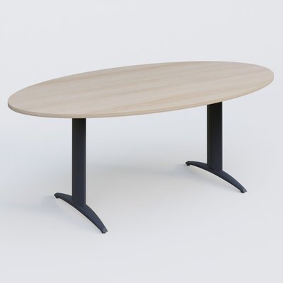 TABLES DE REUNION - Ovale - Table de réunion pietement K2 plateau 200-110 cm. Plateau Acacia et pietement Anthracite.