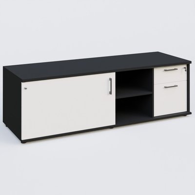 [Pas de famille] - [Pas de sous famille] - Caisson USE ME avec caisson deux tiroirs, porte à gauche. Caisson Noir et portes Blanc.