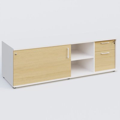 [Pas de famille] - [Pas de sous famille] - Caisson USE ME avec caisson deux tiroirs, porte à gauche. Caisson Blanc et portes Chêne clair.