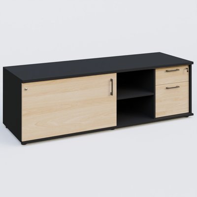 [Pas de famille] - [Pas de sous famille] - Caisson USE ME avec caisson deux tiroirs, porte à gauche. Caisson Noir et portes Hêtre.