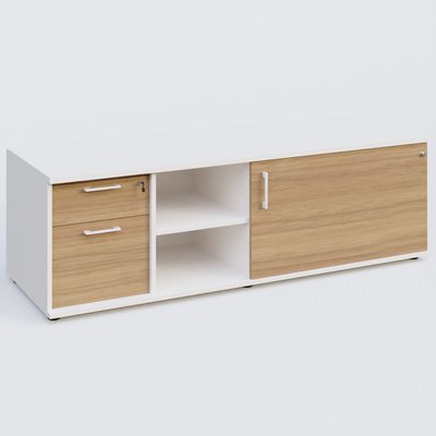 [Pas de famille] - [Pas de sous famille] - Caisson USE ME avec caisson deux tiroirs, porte à droite. Caisson Blanc et portes Noyer.