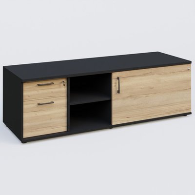 [Pas de famille] - [Pas de sous famille] - Caisson USE ME avec caisson deux tiroirs, porte à droite. Caisson Noir et portes Chêne naturel.